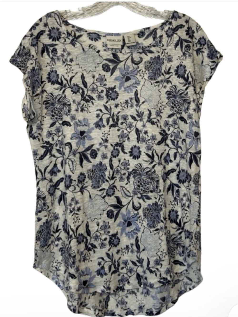 New Rachel Zoe Linen Top Blue Floral Print Cap Sleeve L - Picture 4 of 6
